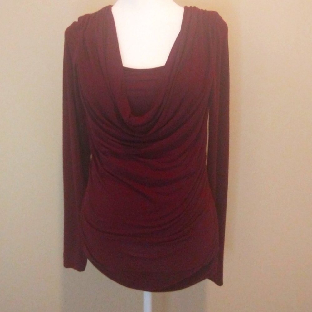 CAbi Raspberry Wrap Top With Ruched Sides